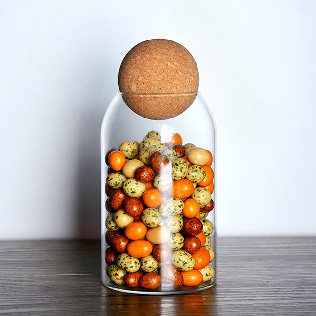 500ml 700ml 1000ml Clear Glass Storage Jar with Spherical Cork Lid
