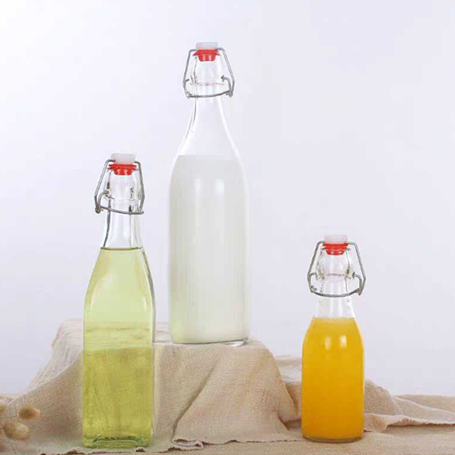 250ml 500ml 1000ml Sealed Clip Clear Glass Drink Fruit Wine Bottle