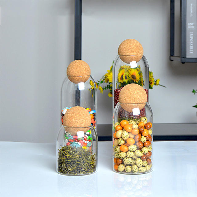 500ml 700ml 1000ml Clear Glass Storage Jar with Spherical Cork Lid