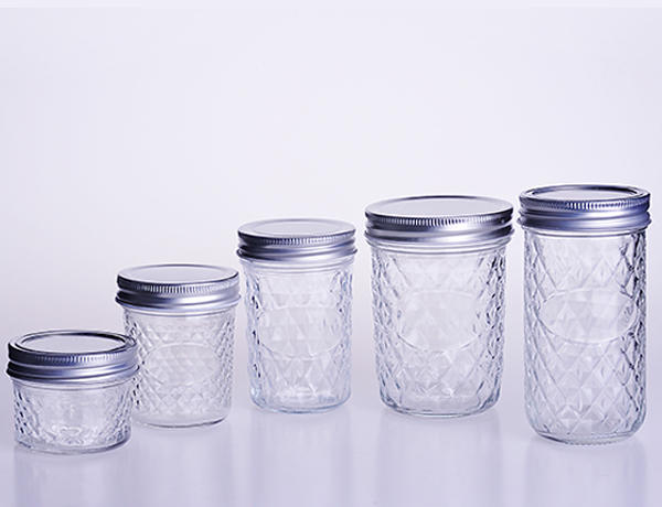 Diamond Surface Glass Mason Jar with Metal Lids