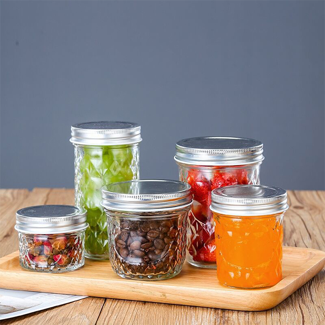 100ml 200ml 250ml 300ml 350ml 500ml 650ml Diamond Mason Jar with Aluminum Lid