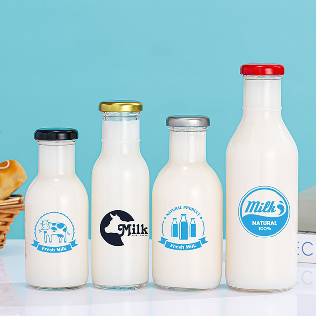 250ml Round Glass Milk Drink Juice Bottle with Lid