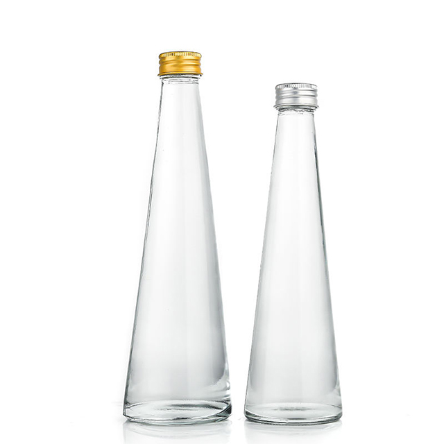 250ML 330ML Clear Taper Glass Fruit Ice Water Bottles with Aluminum Lid