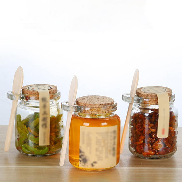100ml 250ml Airtight Glass Jam Jar with Wooden Spoon