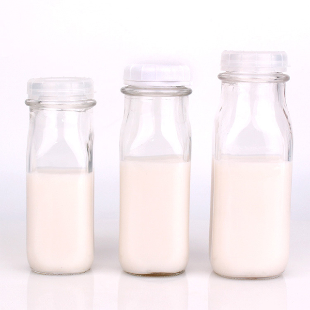 240ml 550ml 1000ml Press Mouth Anti Theft Glass Milk Bottle with Plastic Lid