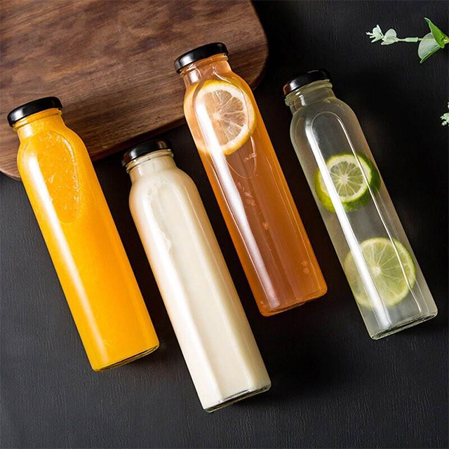 12oz Round Glass Juice Fruit Beverage Bottle With Screw Lid