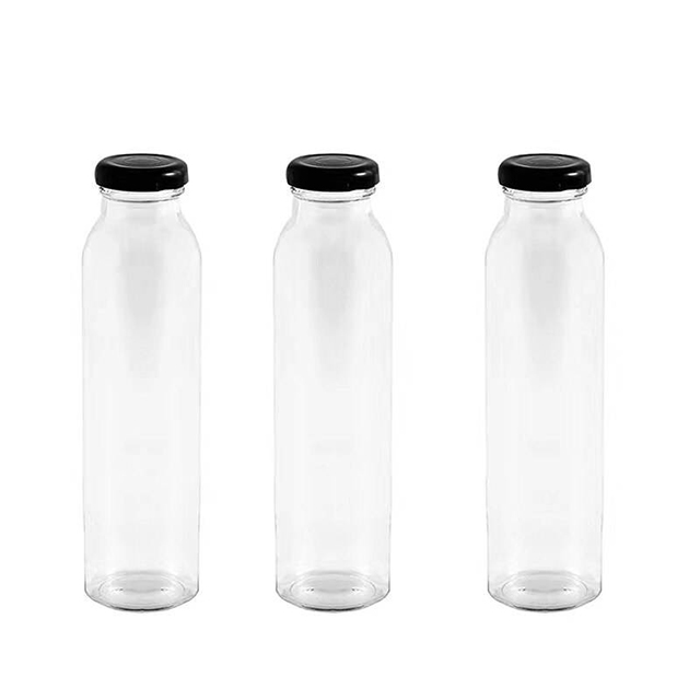 12oz Round Glass Juice Fruit Beverage Bottle With Screw Lid