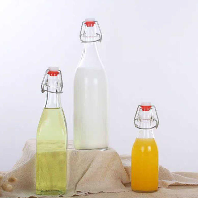 250ml 500ml 1000ml Sealed Clip Clear Glass Drink Fruit Wine Bottle