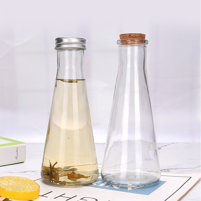 350ml Conical Glass Cold Drink Milk Bottle with Cork Aluminum Lid