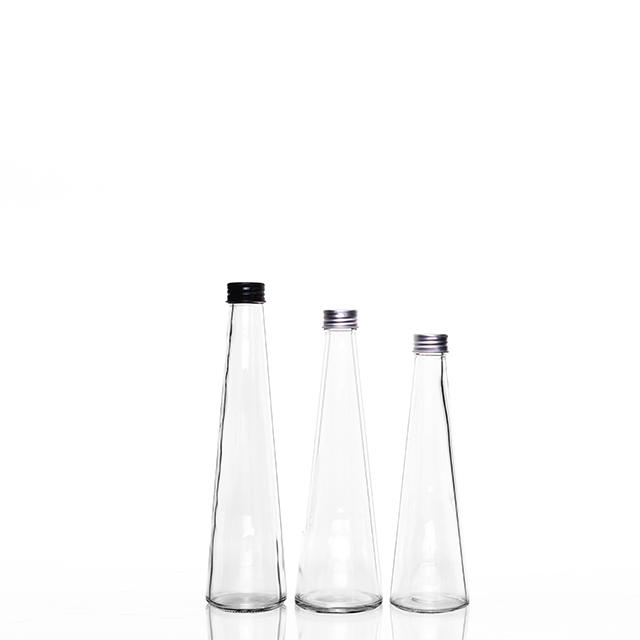 250ML 330ML Clear Taper Glass Fruit Ice Water Bottles with Aluminum Lid