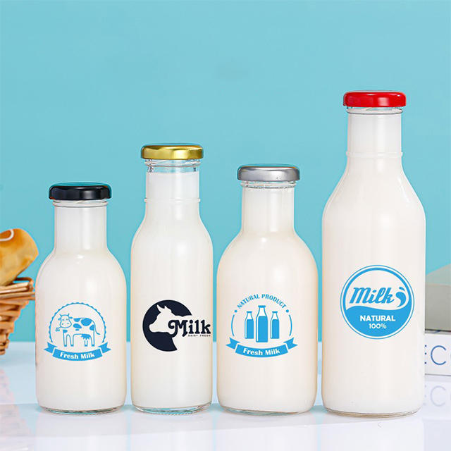 250ml Round Glass Milk Drink Juice Bottle with Lid