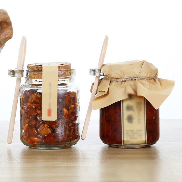 100ml 250ml Airtight Glass Jam Jar with Wooden Spoon