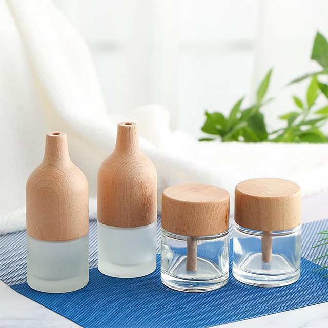 30ml 50ml Conical Small Mouth Glass Aromatherapy Bottle with Wooden Lid