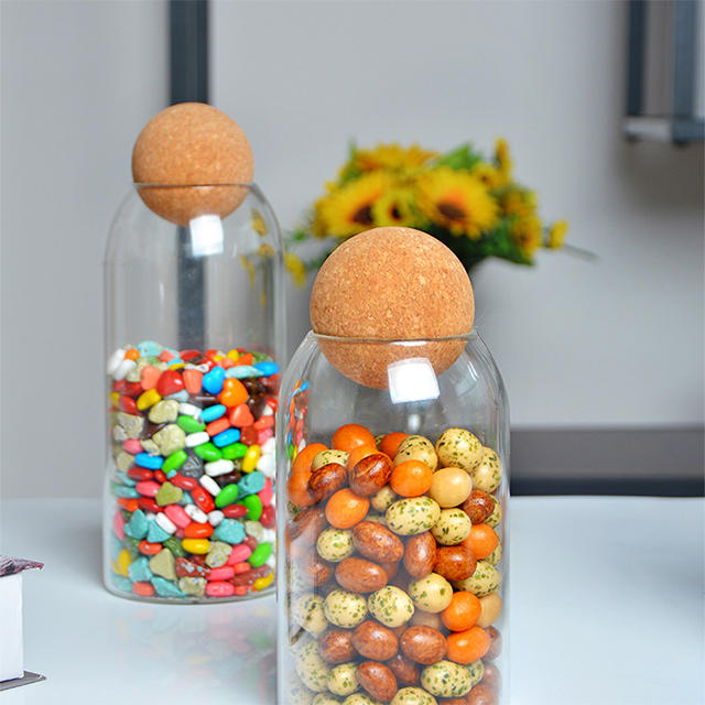 500ml 700ml 1000ml Clear Glass Storage Jar with Spherical Cork Lid