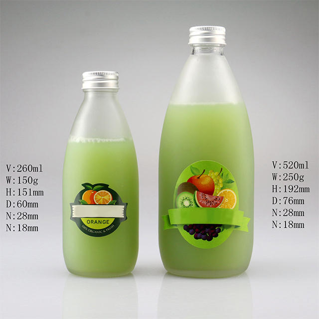 250ml 500ml Clear Frosted Glass Milk Tea Juice Drink Bottle with Aluminum Lid