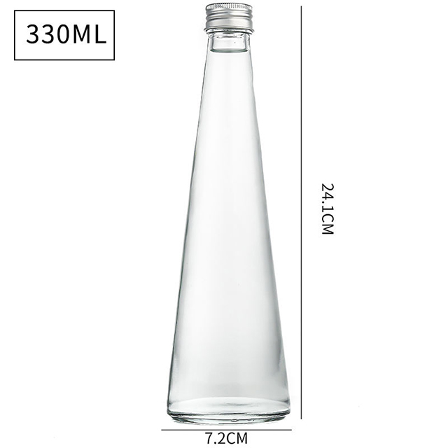 250ML 330ML Clear Taper Glass Fruit Ice Water Bottles with Aluminum Lid