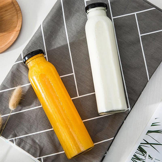 12oz Round Glass Juice Fruit Beverage Bottle With Screw Lid