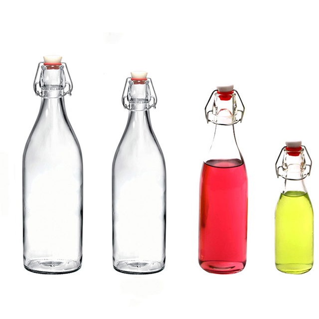 250ml 500ml 1000ml Sealed Clip Clear Glass Drink Fruit Wine Bottle