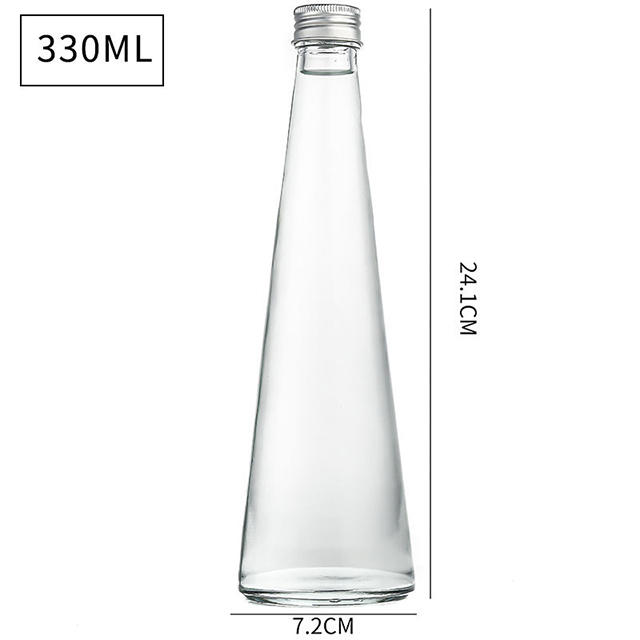250ML 330ML Clear Taper Glass Fruit Ice Water Bottles with Aluminum Lid
